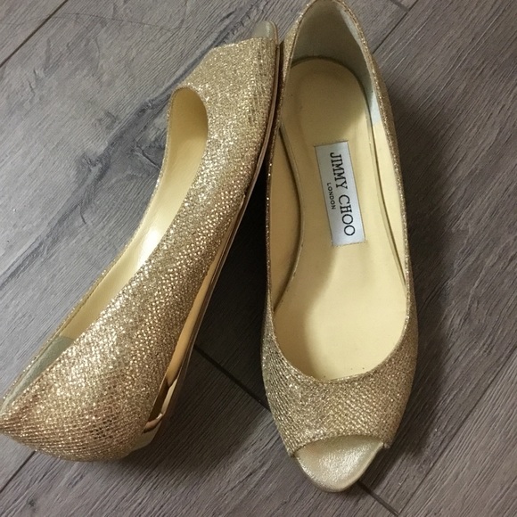 Sparkly Gold Jimmy Choo Peep Toe Flats Size 35 - Picture 3 of 7